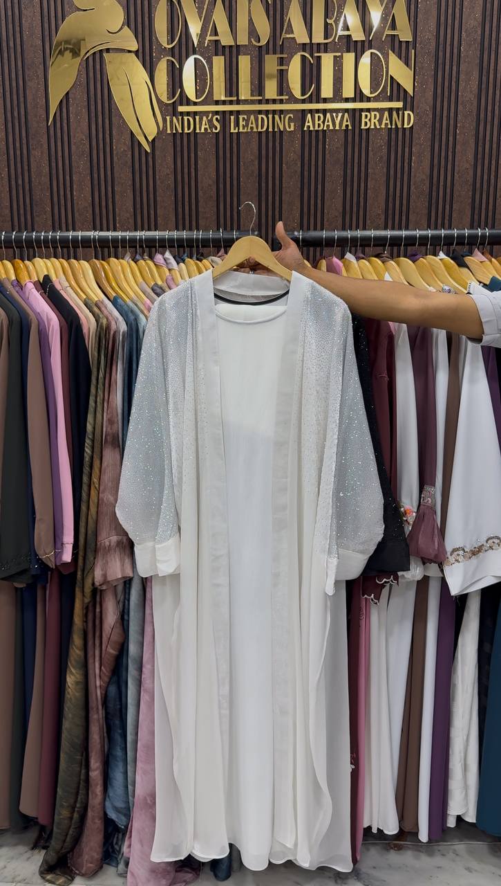 Humairah Premium Double Shrug Organza Abaya - WHITE