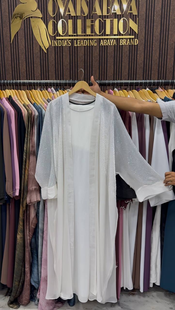 Humairah Premium Double Shrug Organza Abaya - WHITE