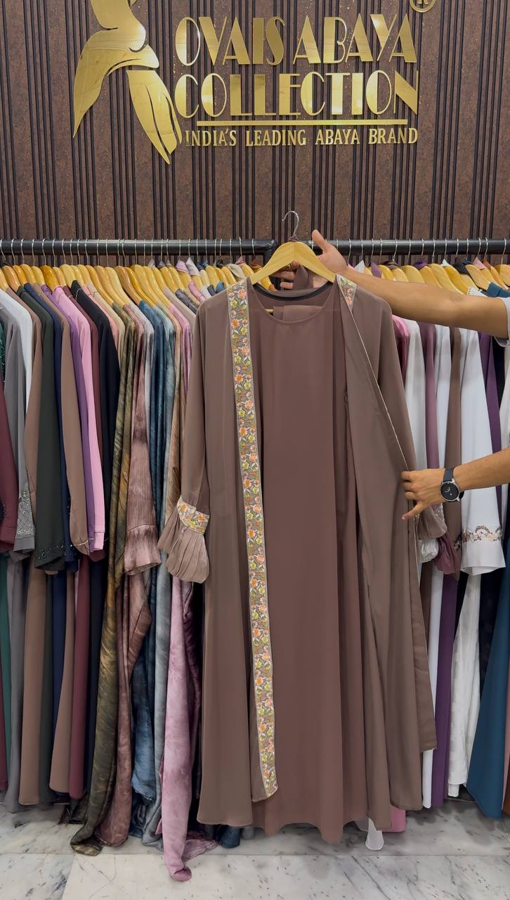 Heer Organza Sleeve Abaya - BROWN