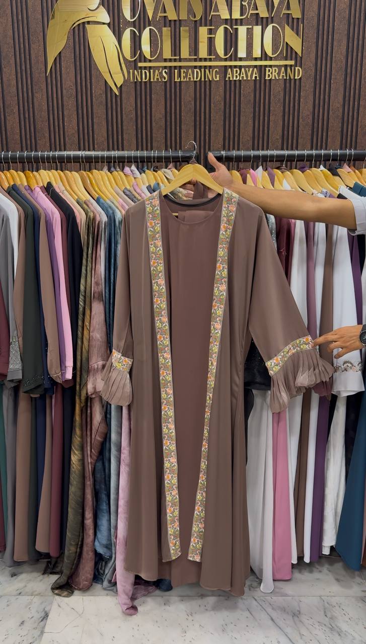 Heer Organza Sleeve Abaya - BROWN
