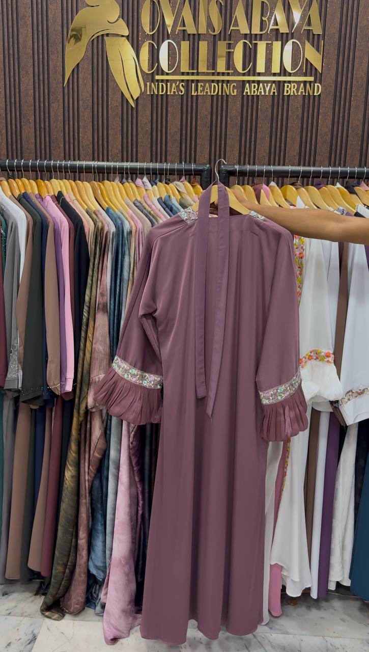 Heer Organza Sleeve Abaya - DUSTY PINK