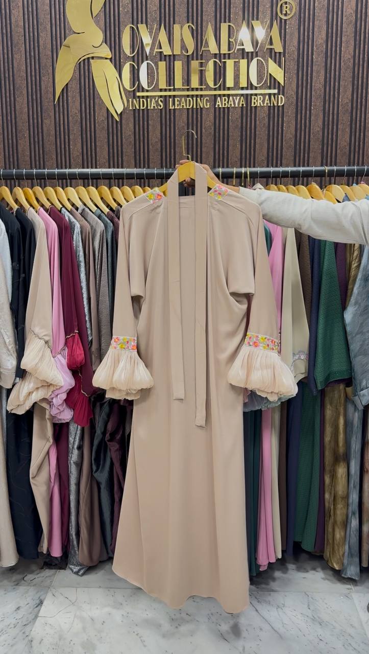 Heer Organza Sleeve Abaya - NUDE