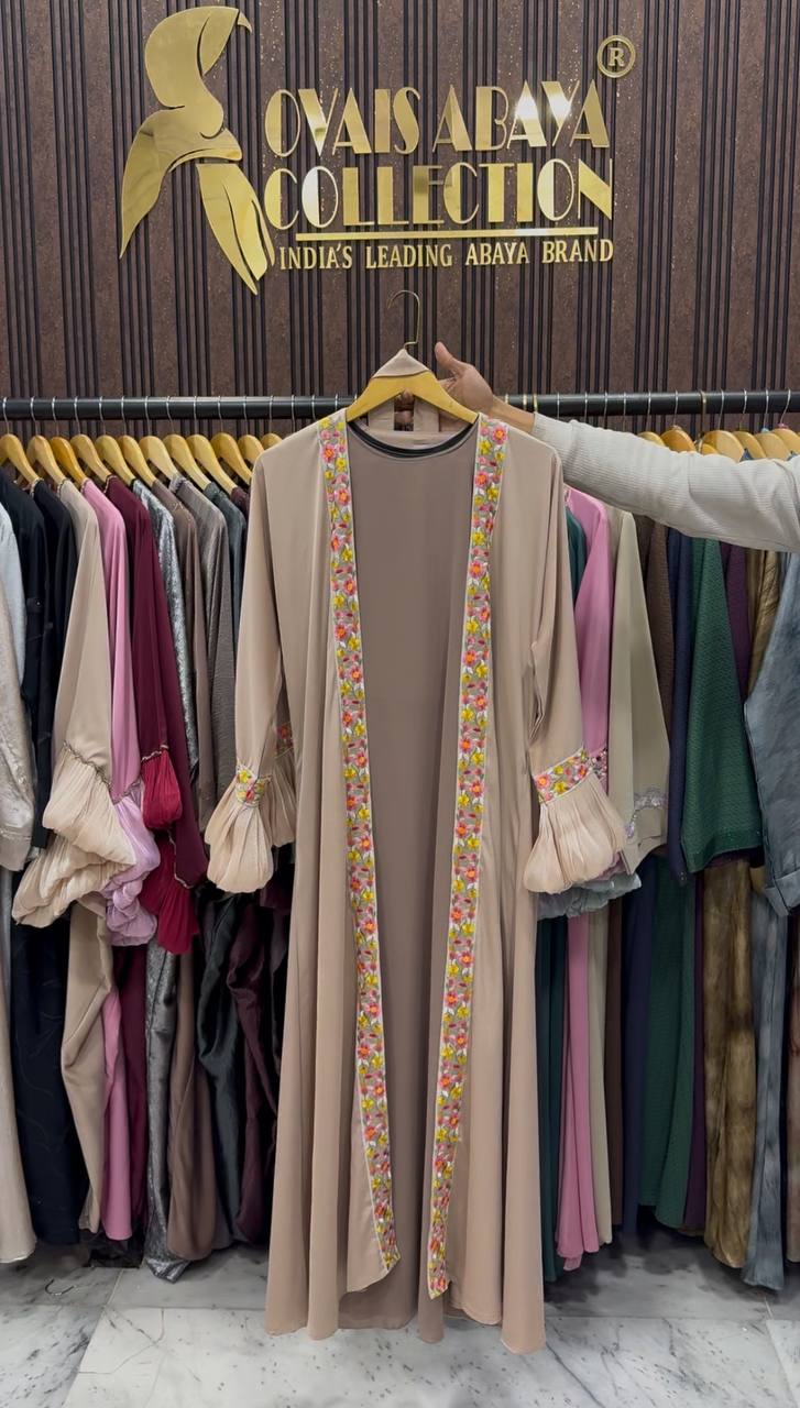Heer Organza Sleeve Abaya - NUDE