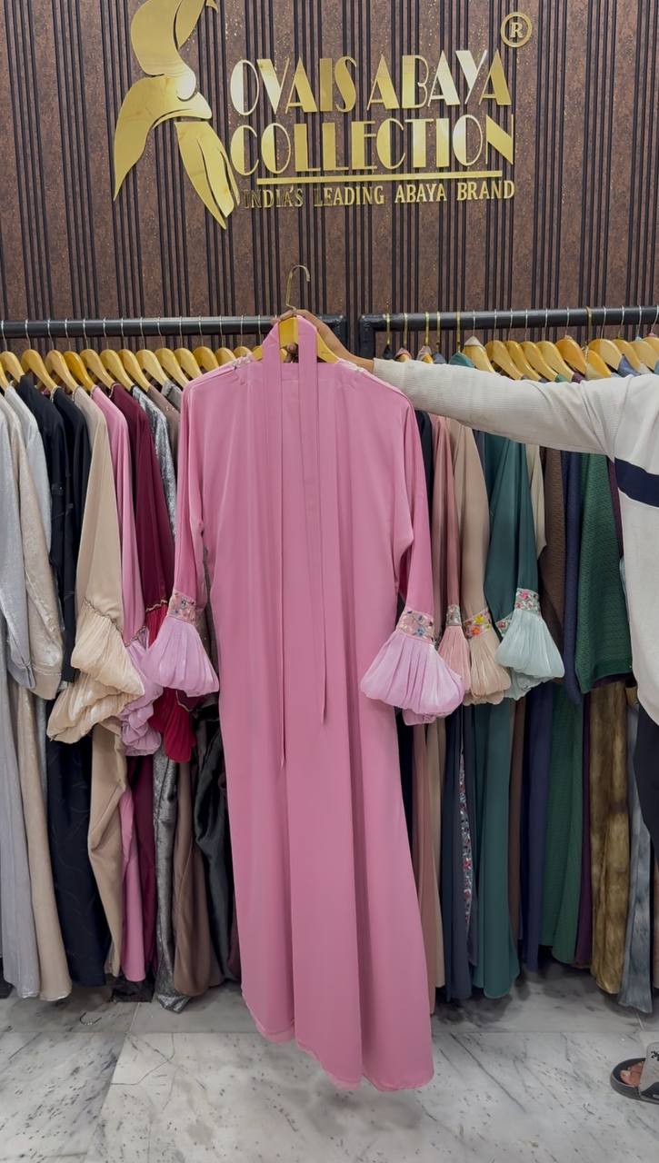 Heer Organza Sleeve Abaya - LITE PINK
