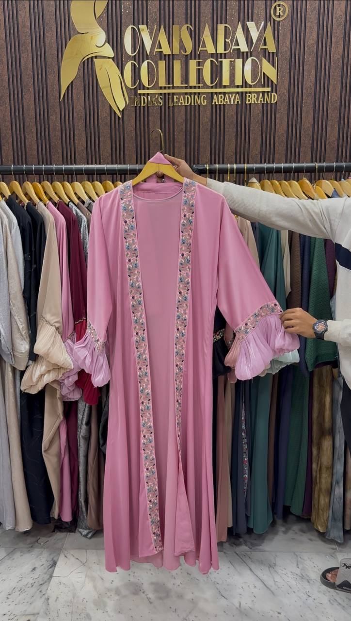 Heer Organza Sleeve Abaya - LITE PINK