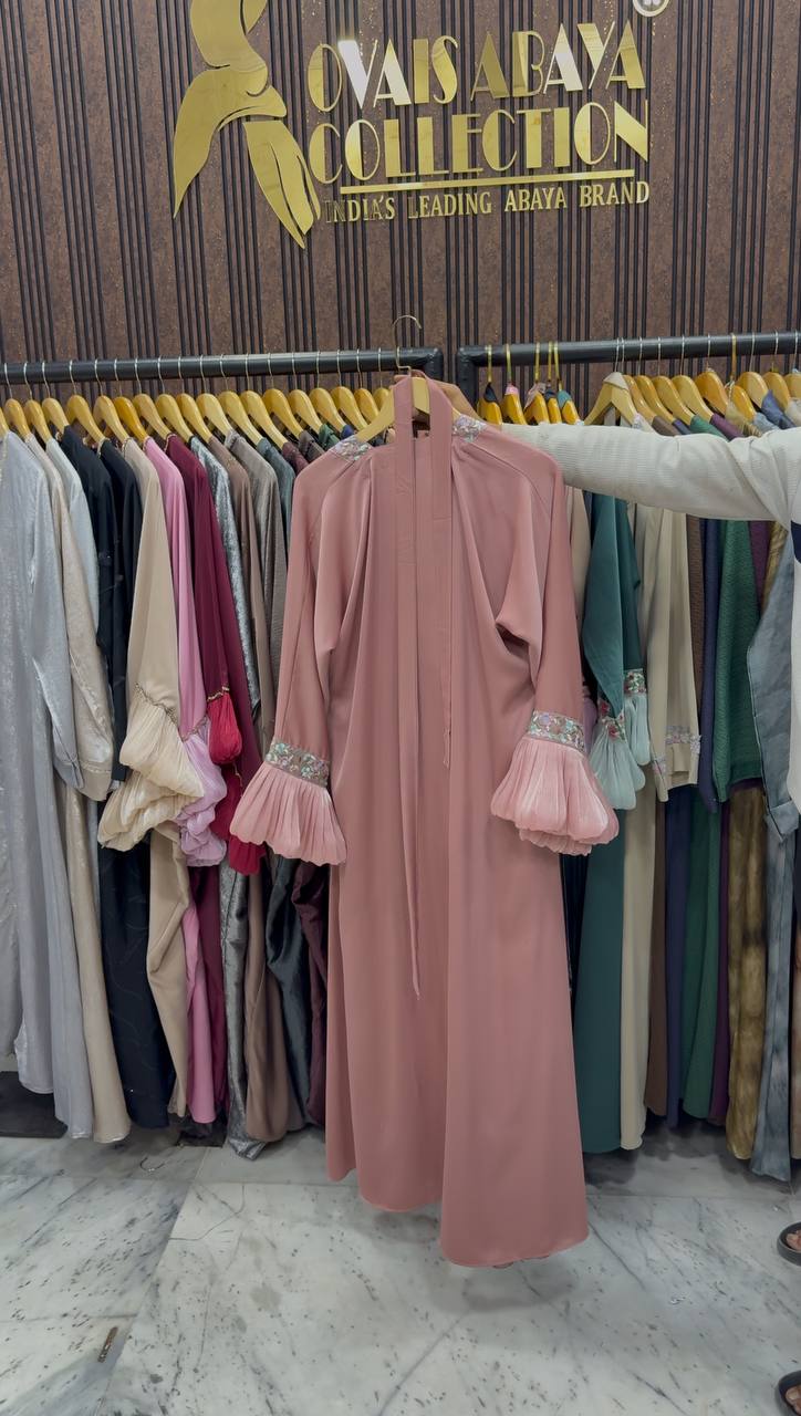 Heer Organza Sleeve Abaya - PEACH