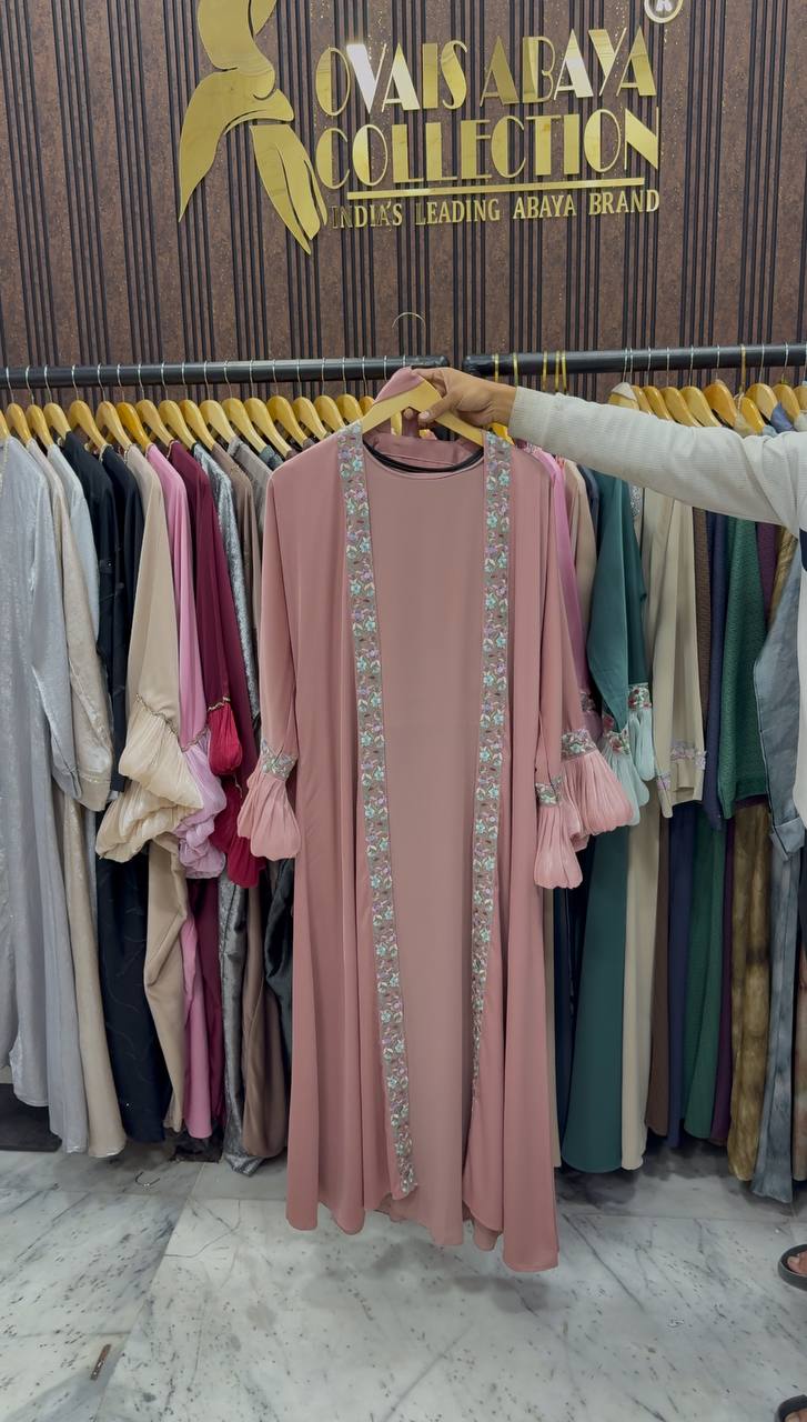 HEER ORGANZA SLEEVE ABAYA | PEACH