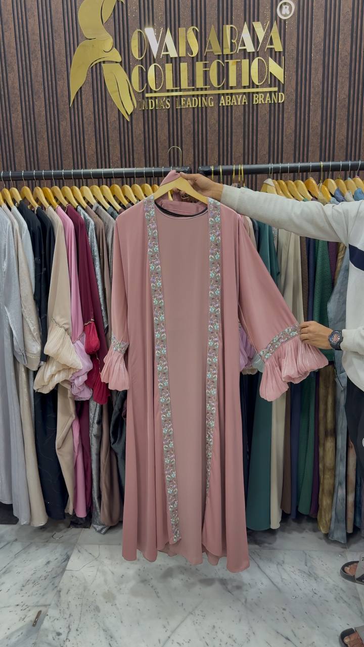 Heer Organza Sleeve Abaya - PEACH