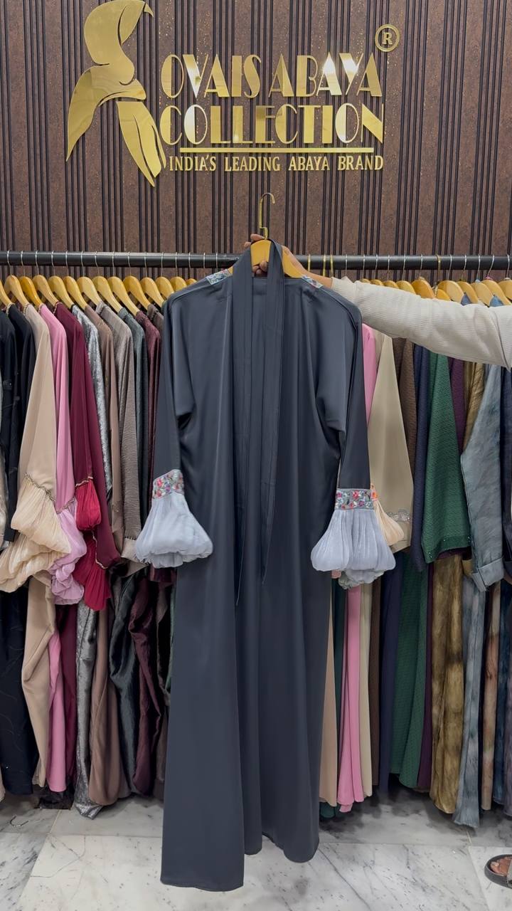 Heer Organza Sleeve Abaya - GRAY