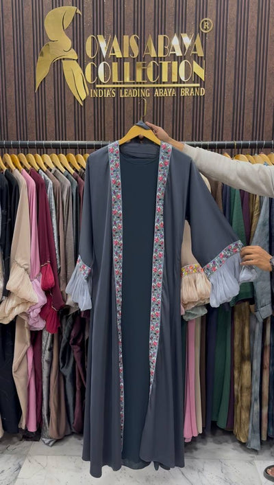 HEER ORGANZA SLEEVE ABAYA | GRAY