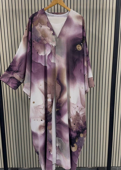 AQSA PRINTED KAFTAN ABAYA | LAVENDER