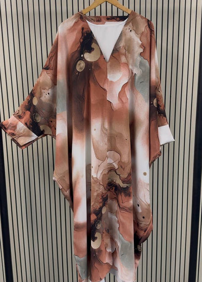 AQSA PRINTED KAFTAN ABAYA | PEACH
