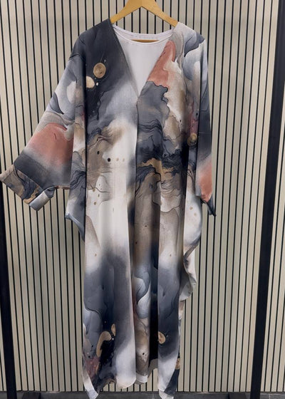 AQSA PRINTED KAFTAN ABAYA | GRAY