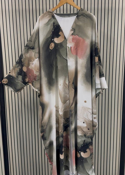 AQSA PRINTED KAFTAN ABAYA | OLIVE