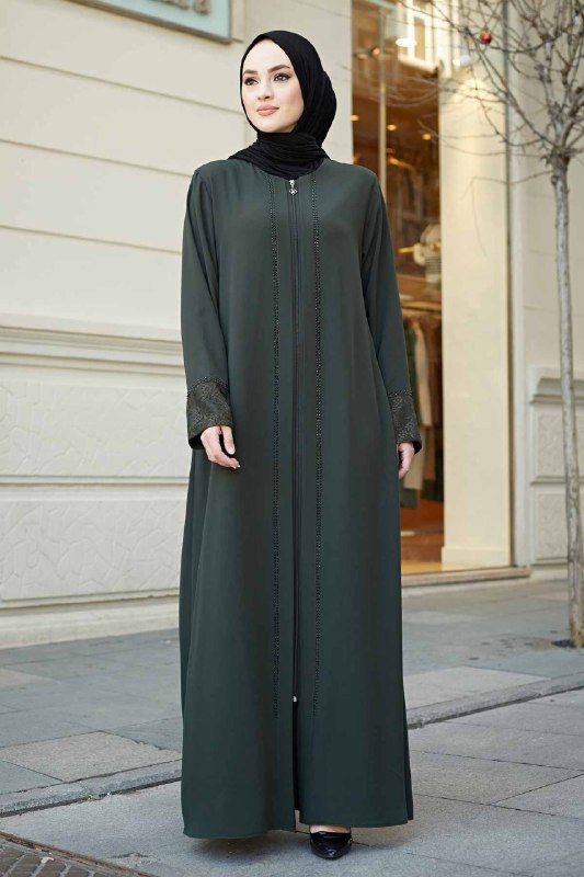 ZAHIYA FRONT OPEN ABAYA | OLIVE