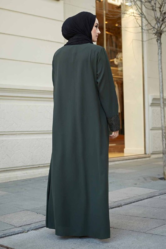 ZAHIYA FRONT OPEN ABAYA | OLIVE