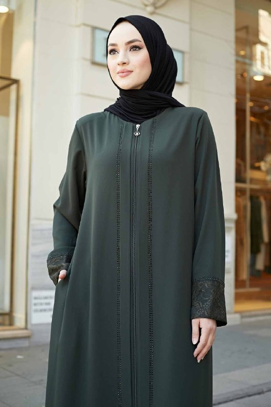 ZAHIYA FRONT OPEN ABAYA | OLIVE