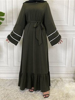 Fareha Imported 3 Pipin Bottoms plated Abaya OLIVE ( NEW LAUNCH )