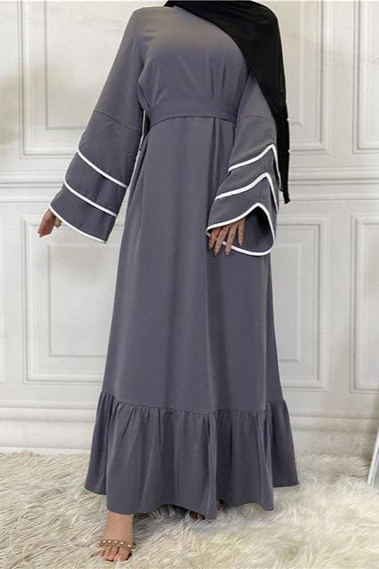 Fareha Imported 3 Pipin Bottoms plated Abaya GRAY ( NEW LAUNCH )