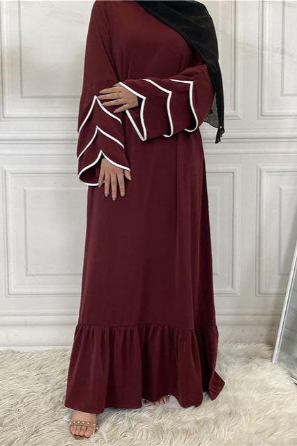 Fareha Imported 3 Pipin Bottoms plated Abaya MAHROON ( NEW LAUNCH )