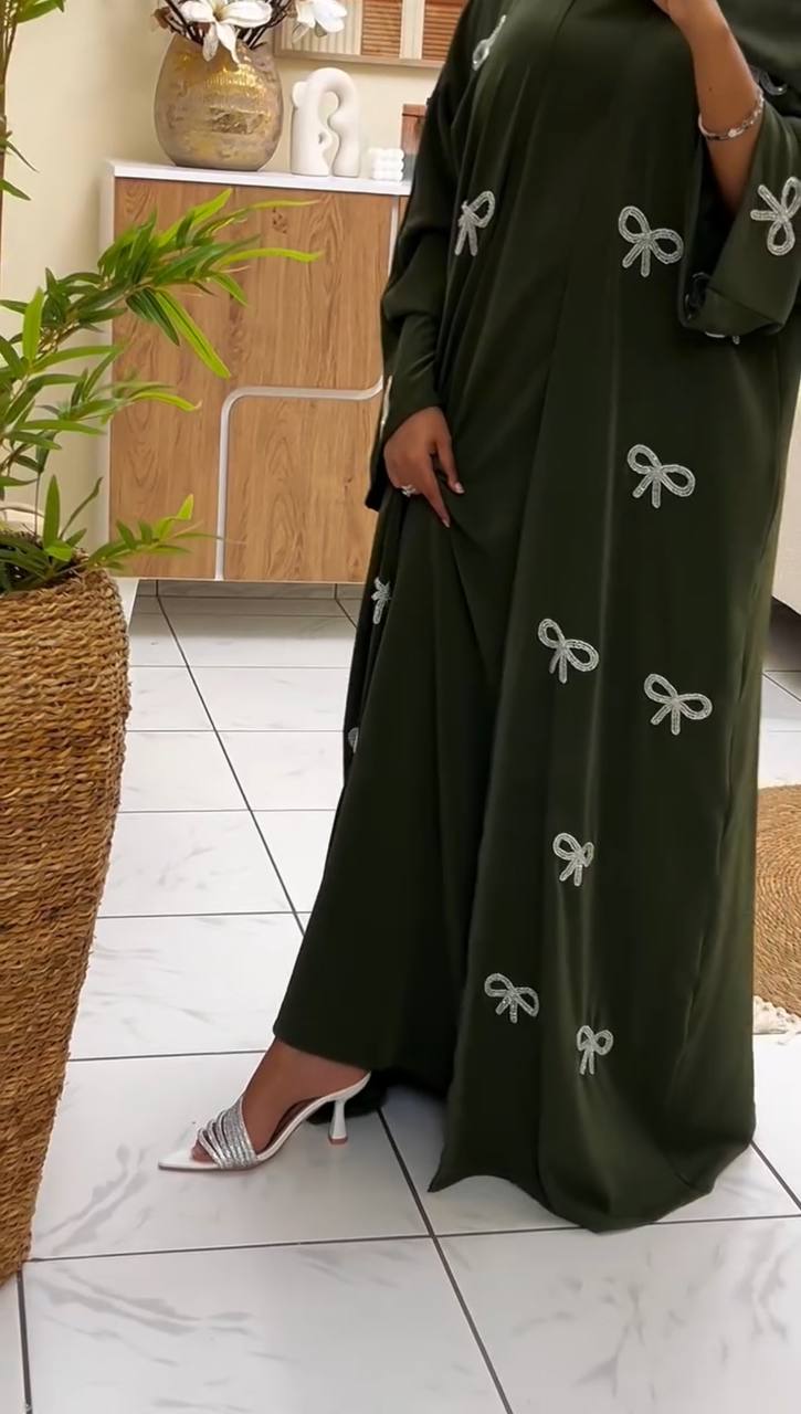 REHBAR DOUBLE SHRUG ABAYA | OLIVE