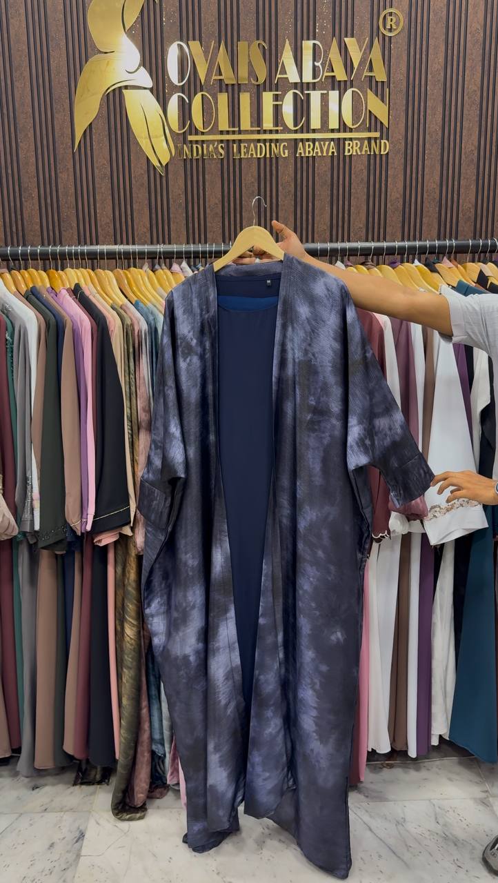 Sabah Double Shrug Smoke Shaded Abaya - BLUE