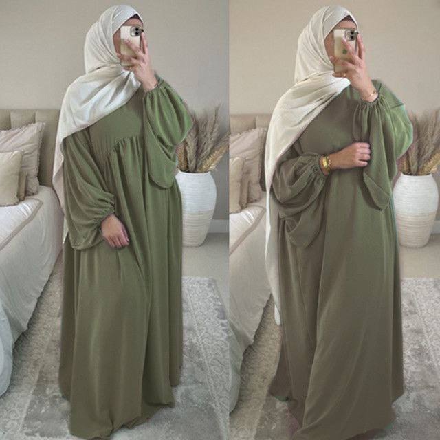 Maryam Pleated Baloon Sleeve Abaya GREEN ( New Launch )