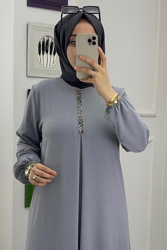 6001 - Aash Basic Abaya | LITE GRAY