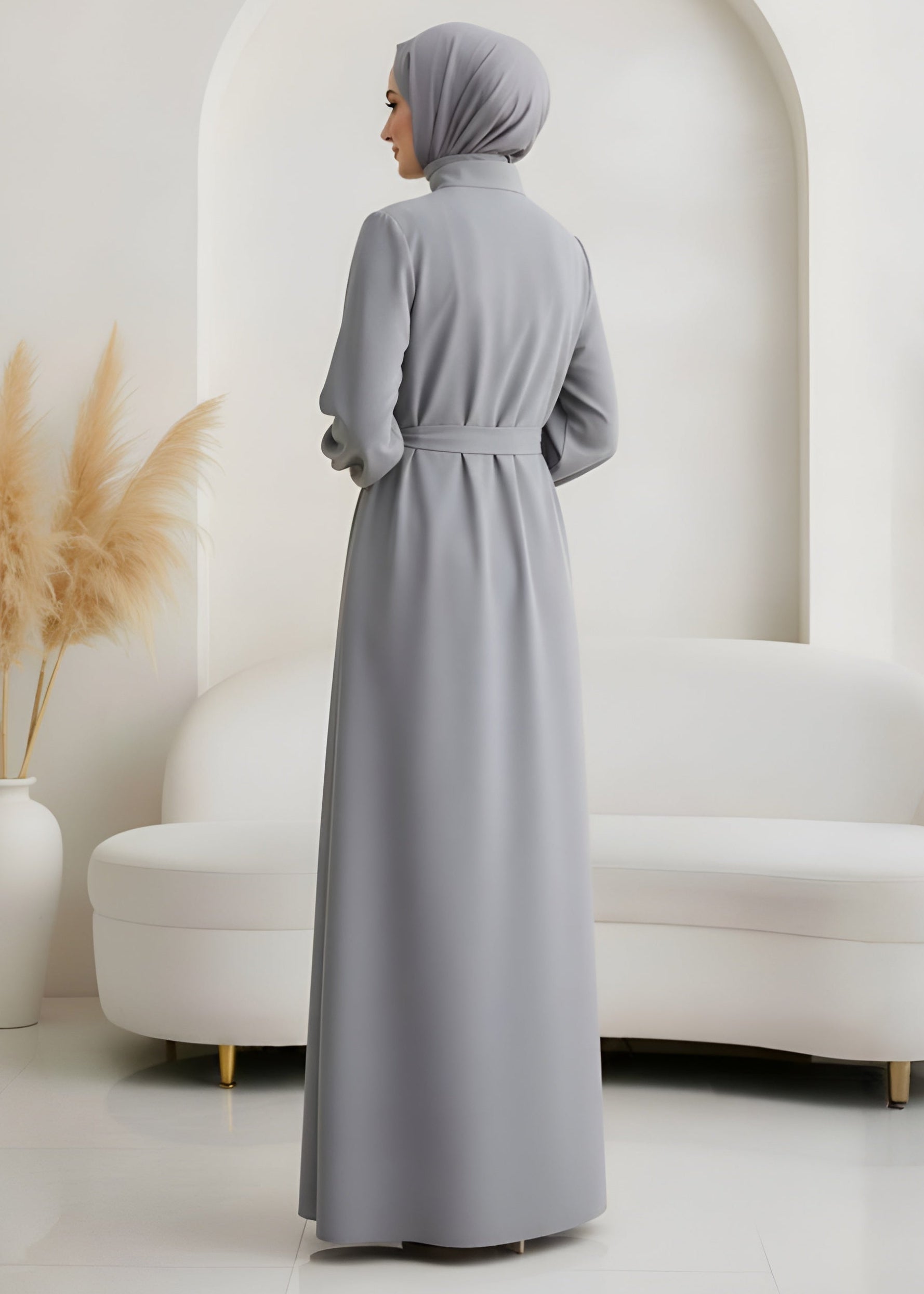AYESHA FRONT OPEN ABAYA | GRAY