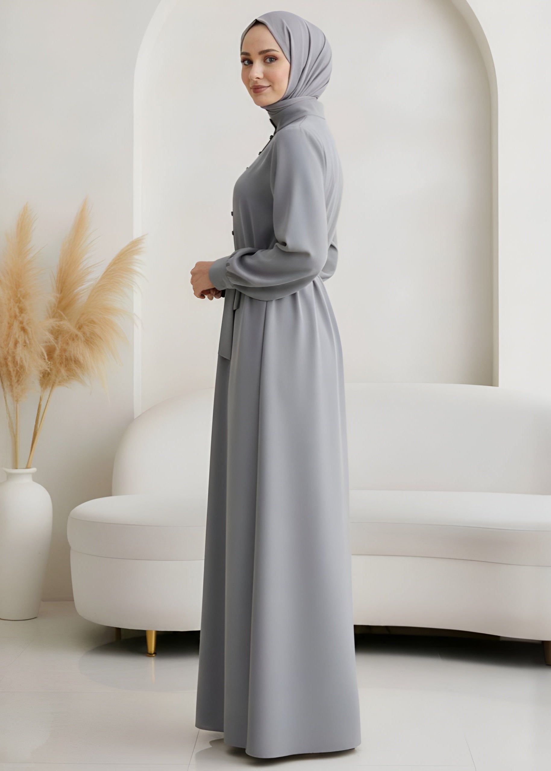 AYESHA FRONT OPEN ABAYA | GRAY