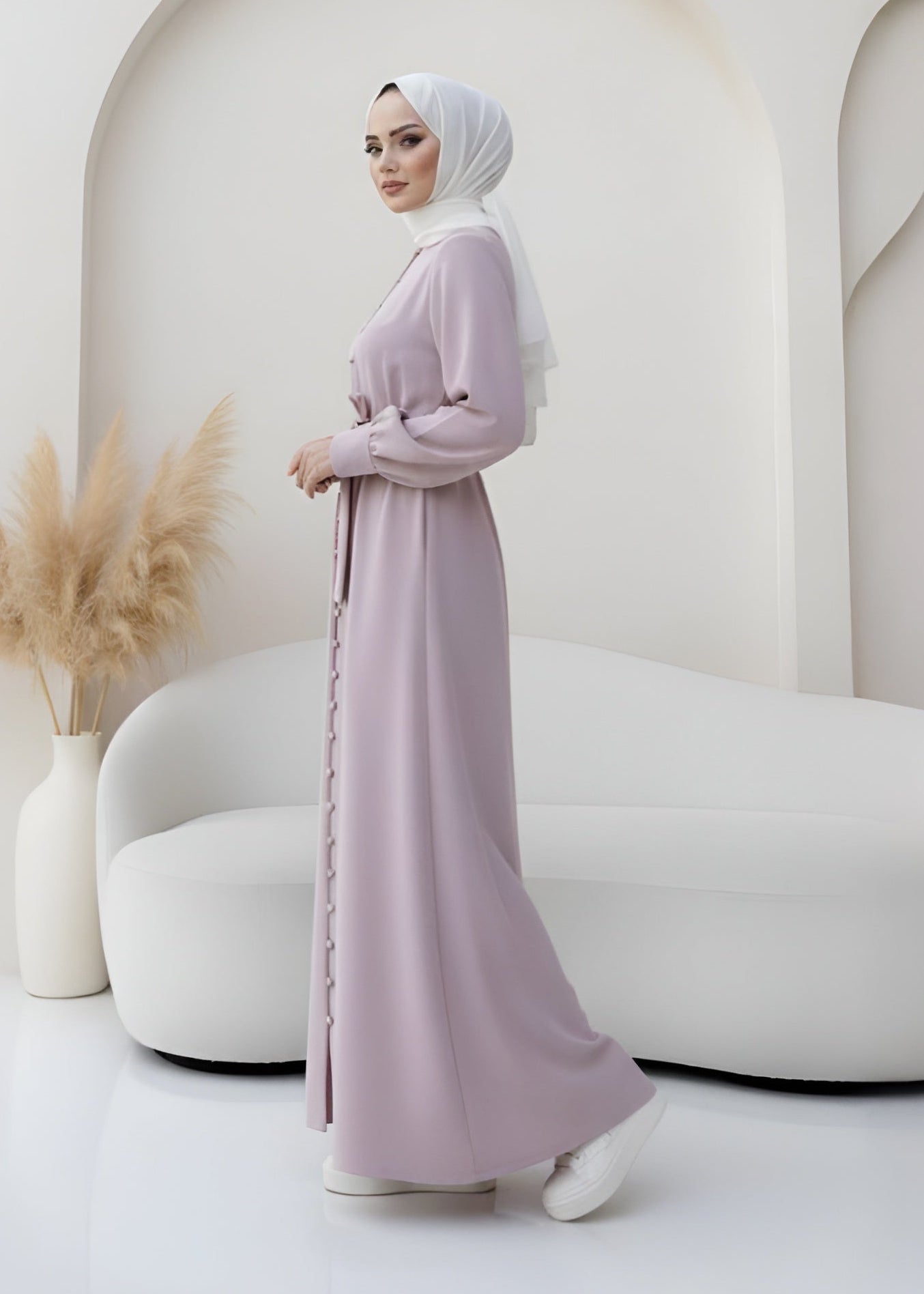 AYESHA FRONT OPEN ABAYA | LITE PINK