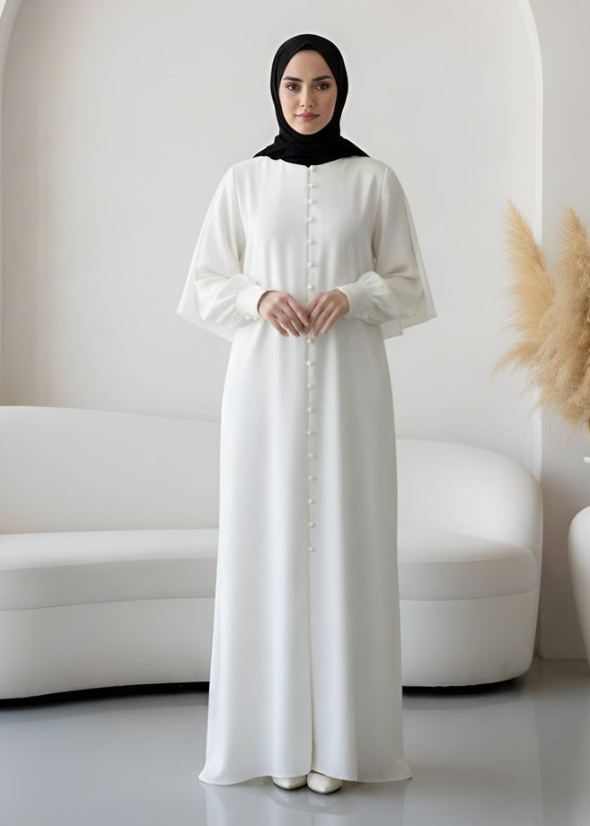 AYESHA FRONT OPEN ABAYA | WHITE