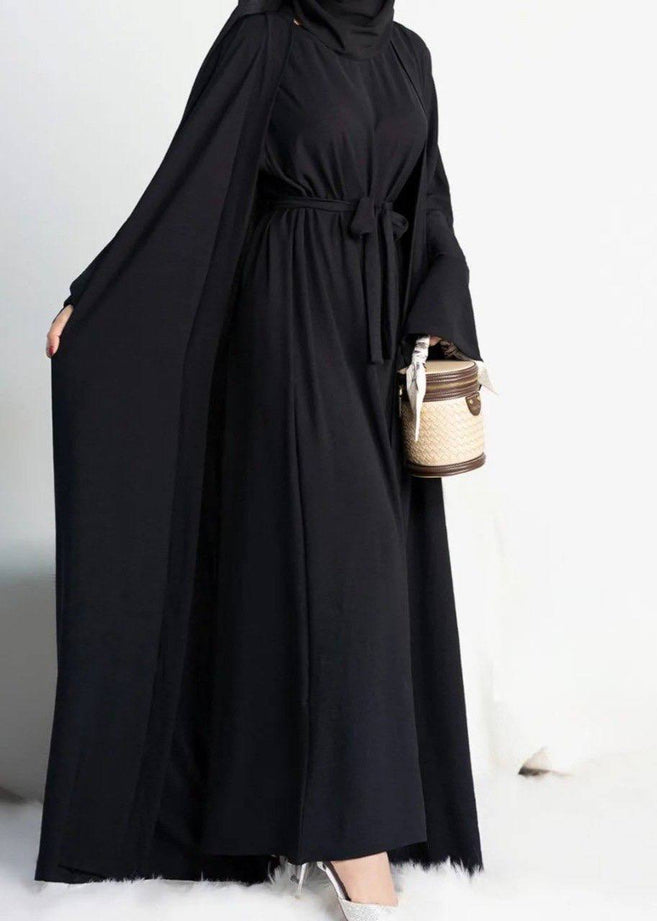 DUBAI CRUSH DOUBLE SHRUG ABAYA |  BLACK