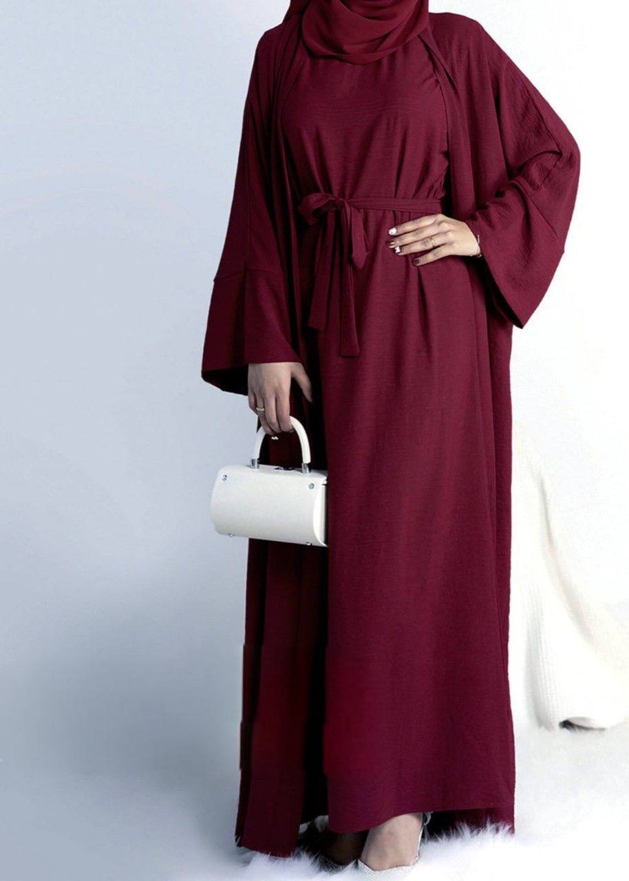 DUBAI CRUSH DOUBLE SHRUG ABAYA | DARK MAROON