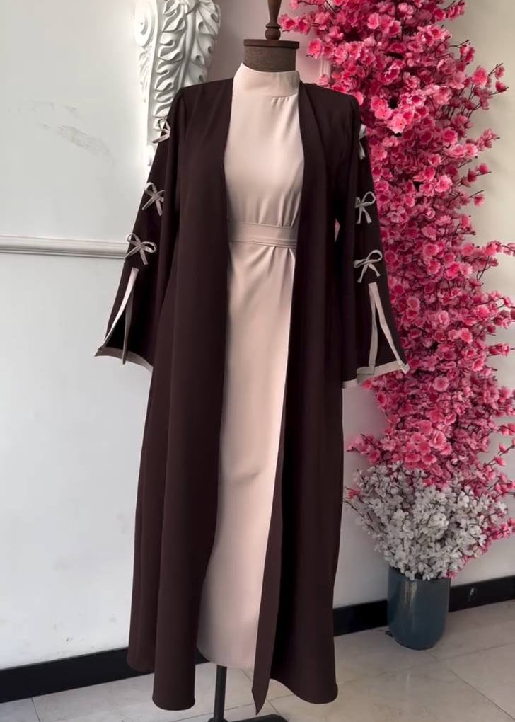NAYLAH DOUBLE SHRUG BOW ABAYA | COFFEE