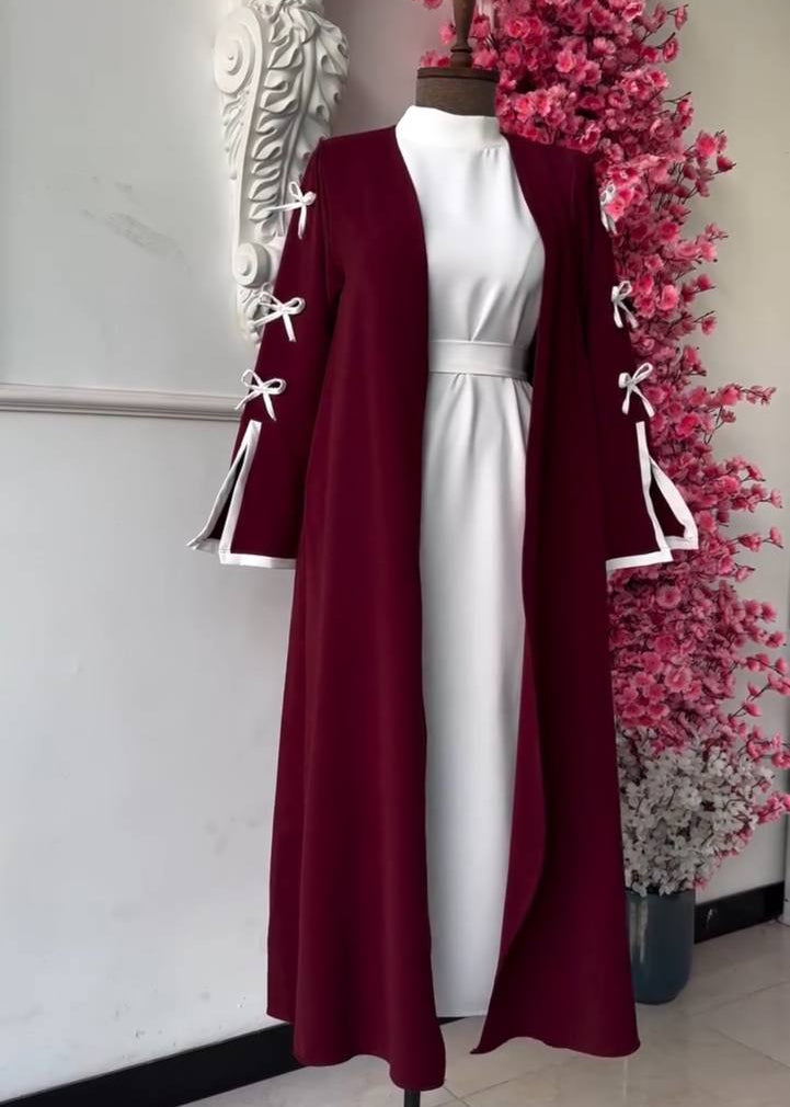 NAYLAH DOUBLE SHRUG BOW ABAYA | MAROON