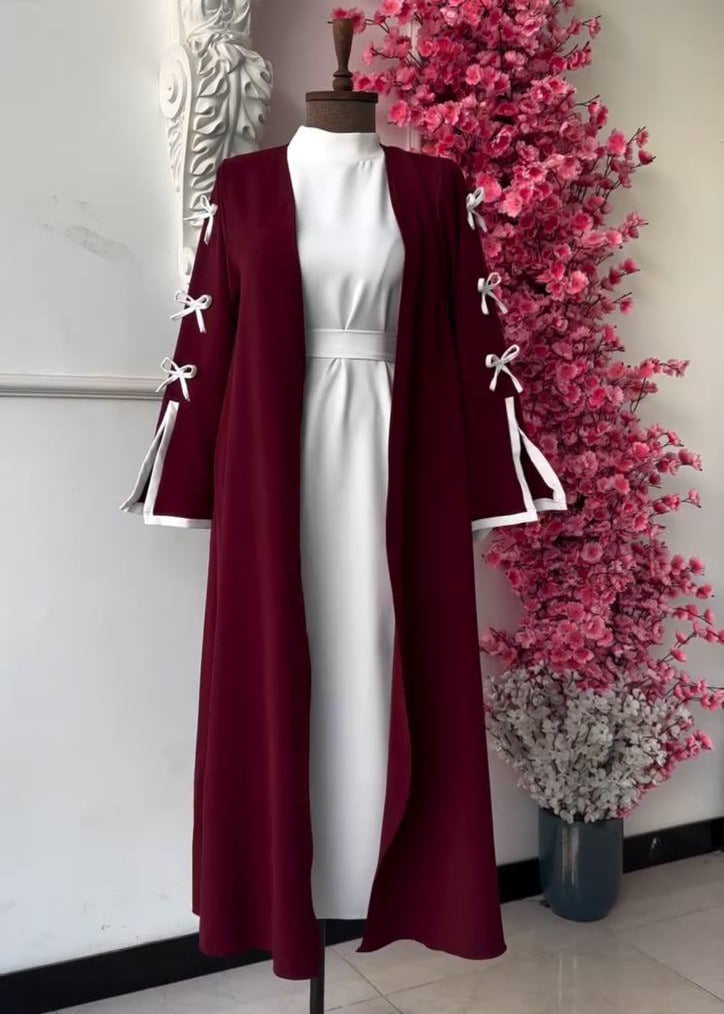NAYLAH DOUBLE SHRUG BOW ABAYA | MAROON