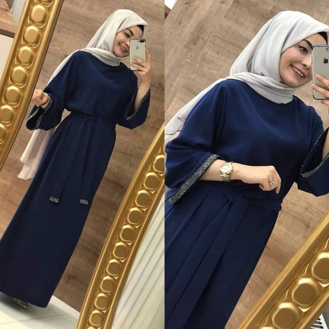 ZAINAB STONE LACE ABAYA | NAVY BLUE