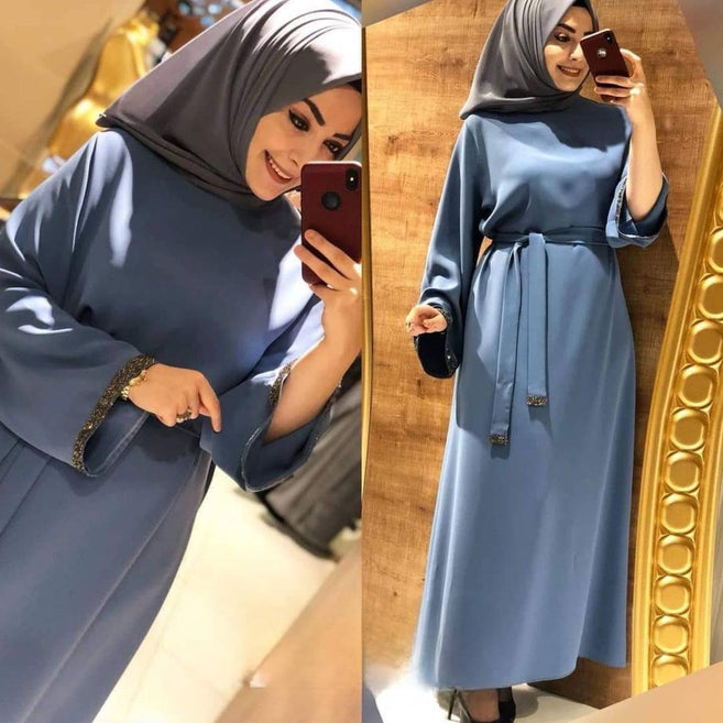 ZAINAB STONE LACE ABAYA  | LITE GRAY