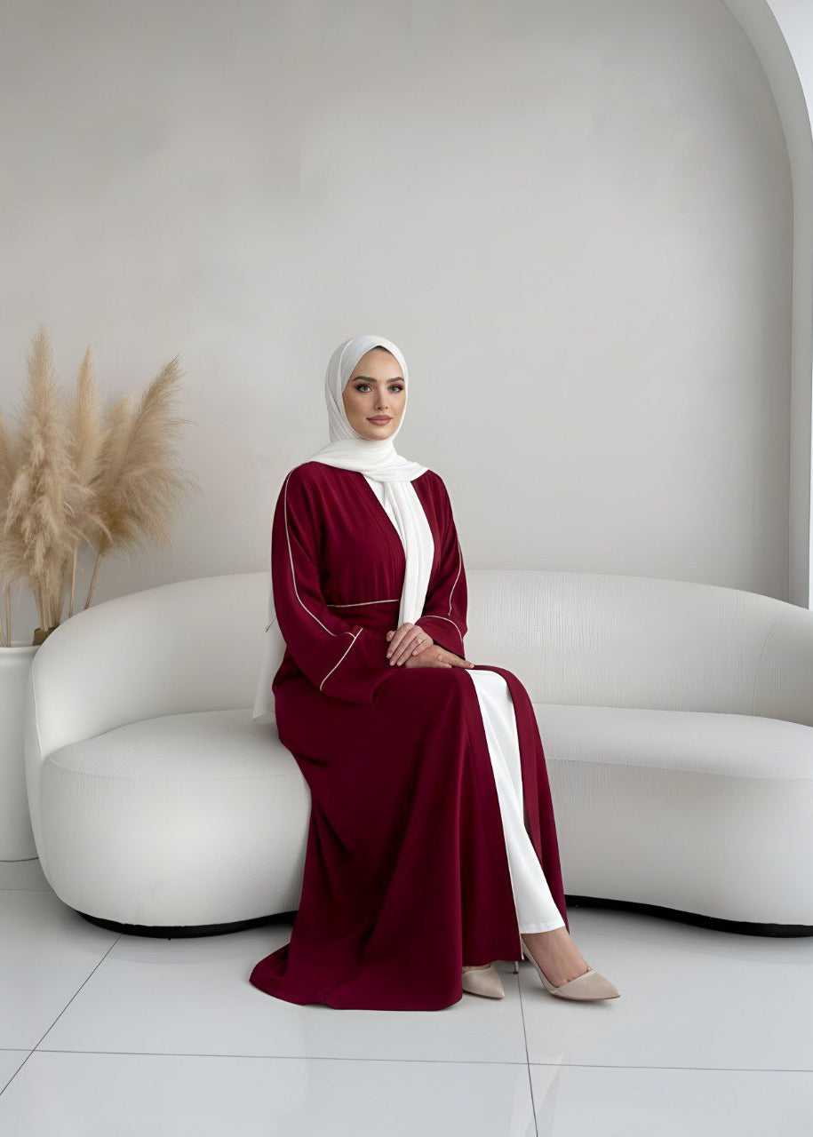 RUHI DOUBLE SHRUG ABAYA | MAROON TO WHITE
