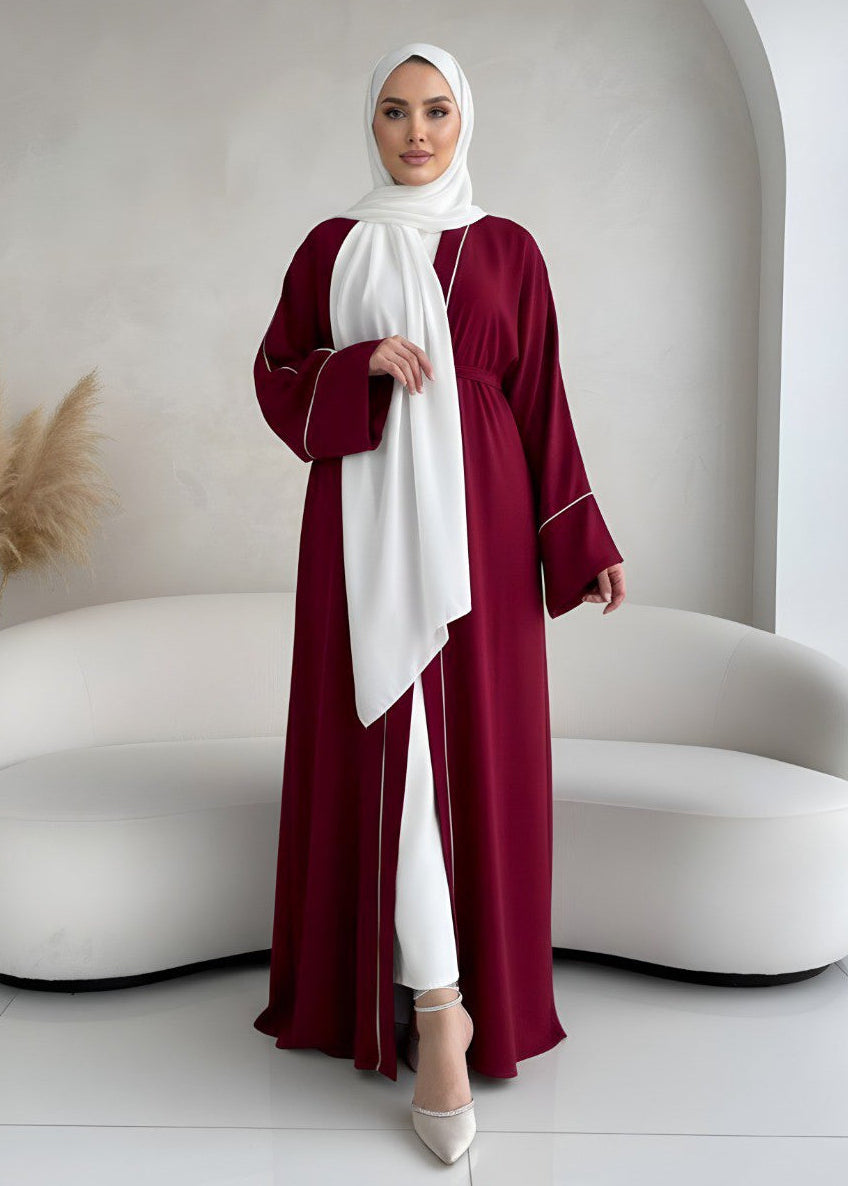 RUHI DOUBLE SHRUG ABAYA | MAROON TO WHITE