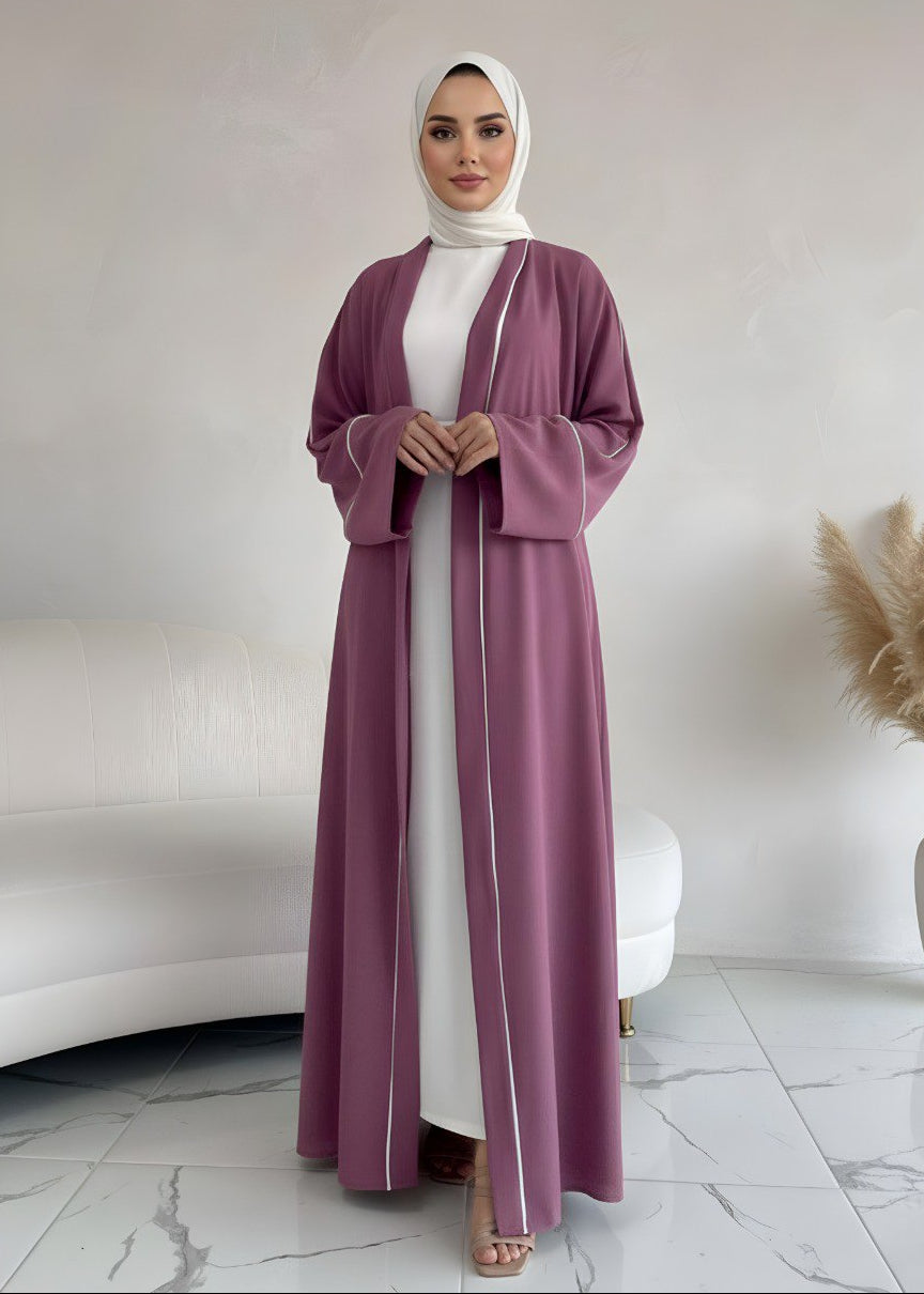 RUHI DOUBLE SHRUG ABAYA | WHITE TO PINK