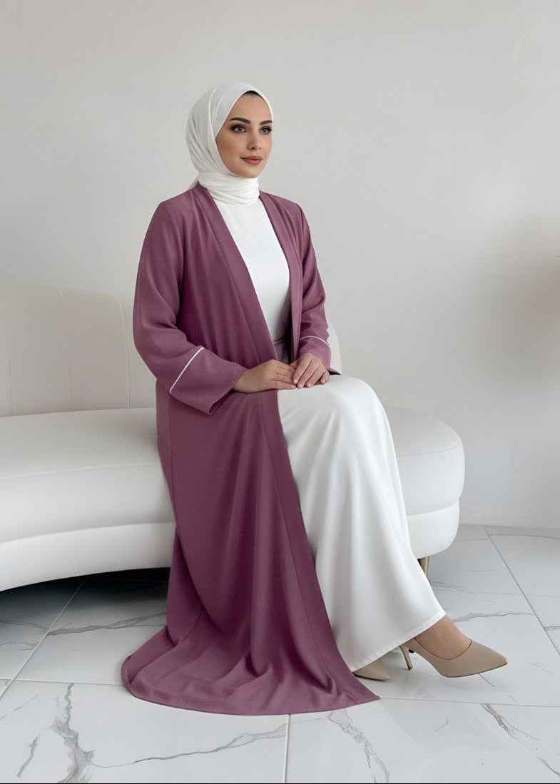 RUHI DOUBLE SHRUG ABAYA | WHITE TO PINK