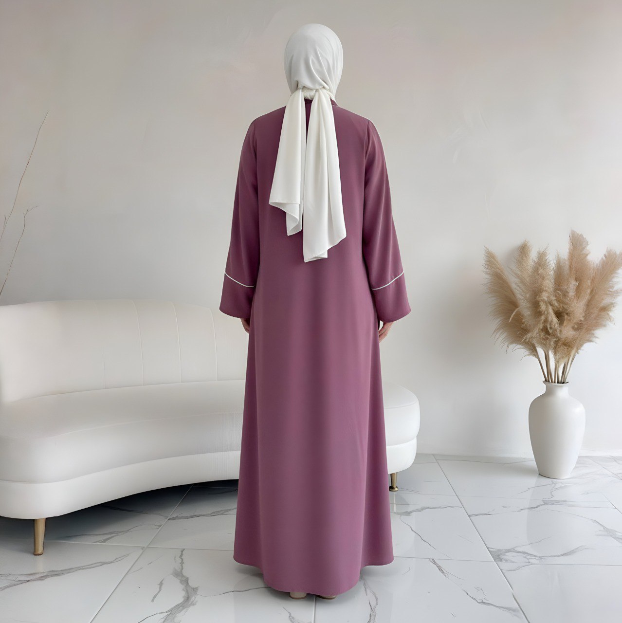 RUHI DOUBLE SHRUG ABAYA | WHITE TO PINK