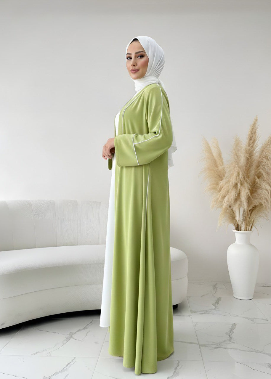 RUHI DOUBLE SHRUG ABAYA | NEON TO WHITE