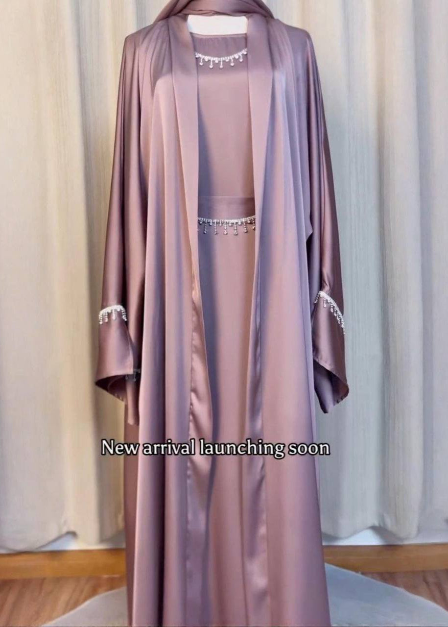 Saffia Imported Double Shrug Lace Abaya - MAUVE PINK