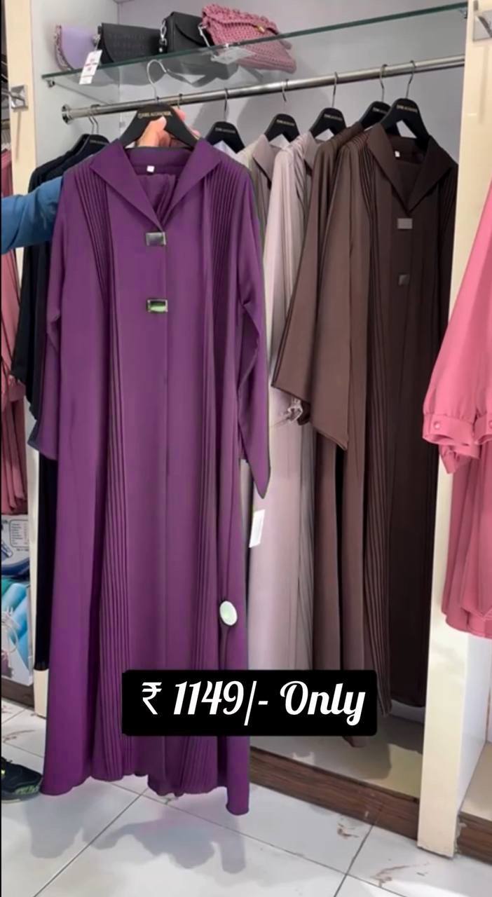 Ayzal Front Open Pintex Coat Style Abaya - PURPLE