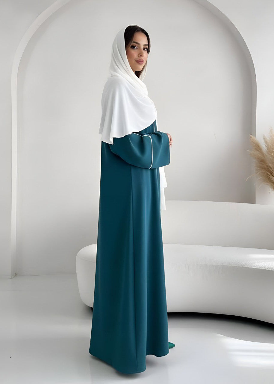 RUHI DOUBLE SHRUG ABAYA | TEAL TO WHITE
