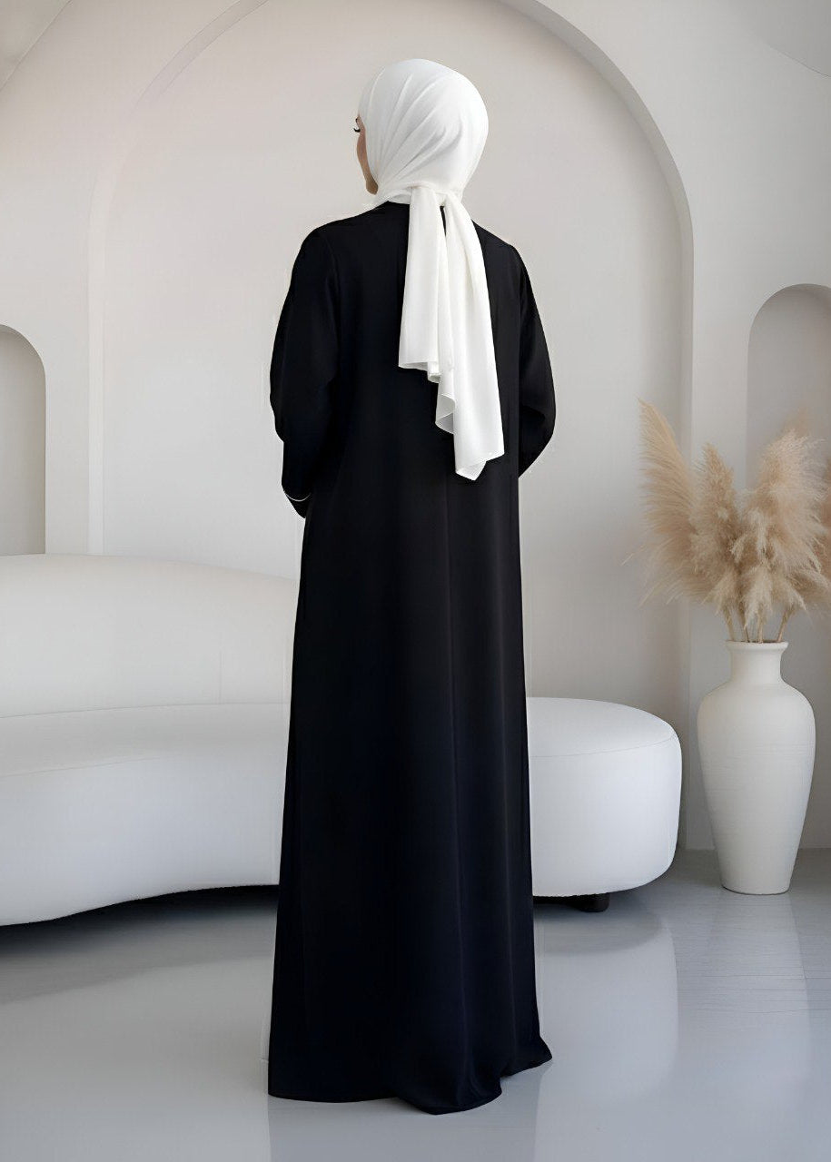 RUHI DOUBLE SHRUG ABAYA | BLACK TO WHITE