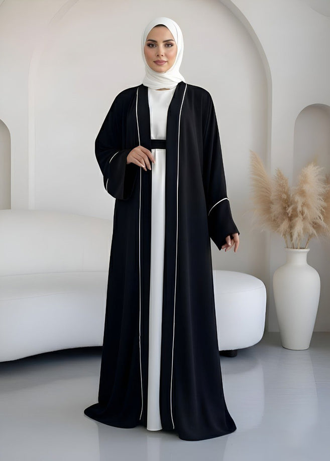 RUHI DOUBLE SHRUG ABAYA | BLACK TO WHITE
